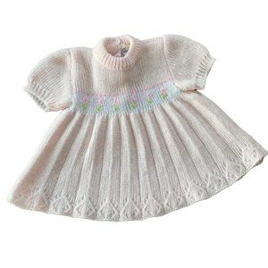 Vintage Floral Embroidered Pastel  Sweater Dress